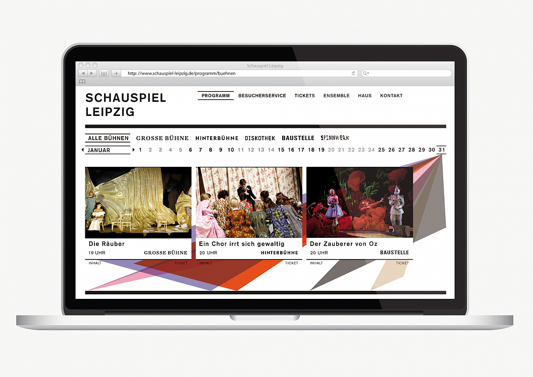 Schauspiel Leipzig |  Website | Programm Große Bühne | Sehsam | Leipzig | Designagentur | Markenagentur | Kreativagentur | Grafikdesign | Corporate Design | Corporate Identity | Markenstrategie | Markendesign | Markenanwendung | Gestaltung