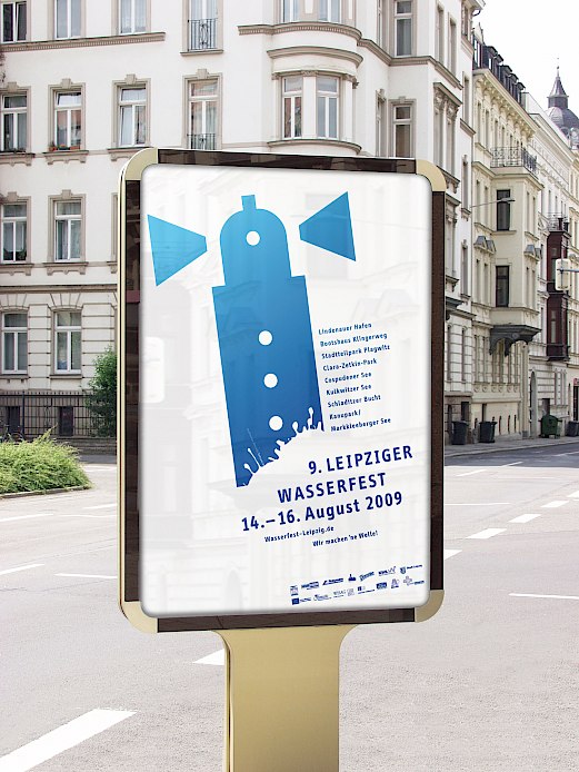 9. Leipziger Wasserfest | Marke im Raum | Citylight | Kampagne | Piktogramm | Plakat | Sehsam | Leipzig | Designagentur | Markenagentur | Kreativagentur | Grafikdesign | Corporate Design | Corporate Identity | Markenstrategie | Markendesign | Markenanwendung | Gestaltung
