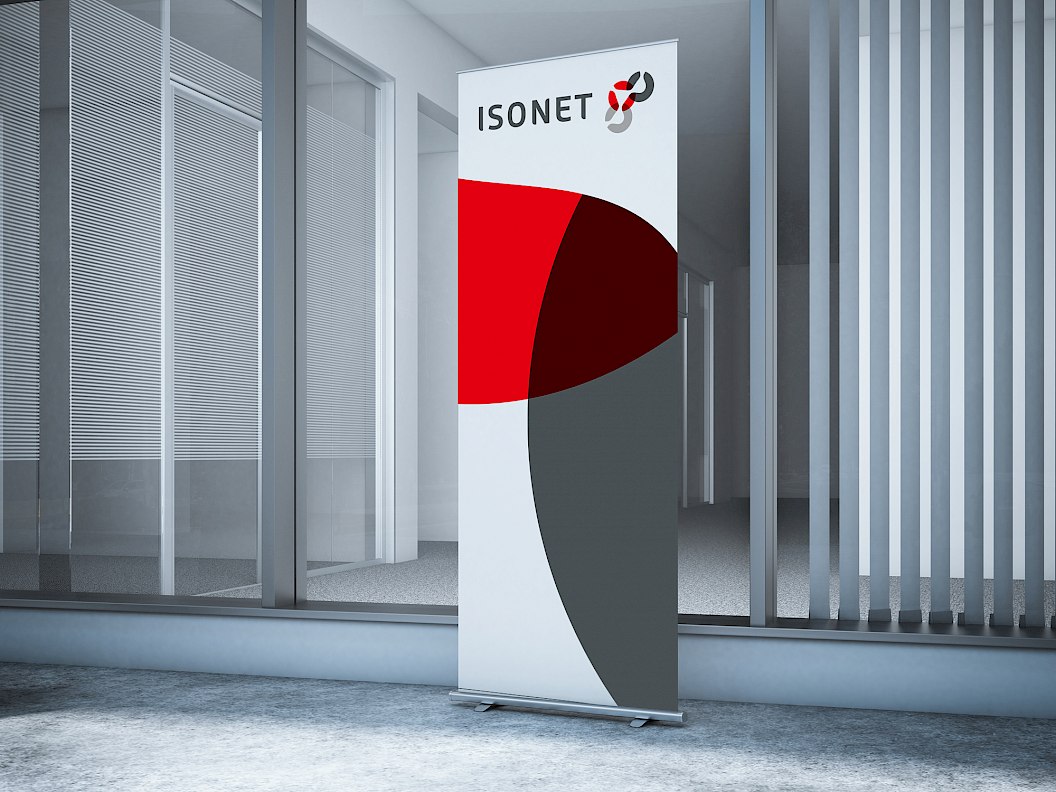 Isonet AG | Marke im Raum | Roll-Up | Messestand | Sehsam | Leipzig | Designagentur | Markenagentur | Kreativagentur | Grafikdesign | Corporate Design | Corporate Identity | Markenstrategie | Markendesign | Markenanwendung | Gestaltung